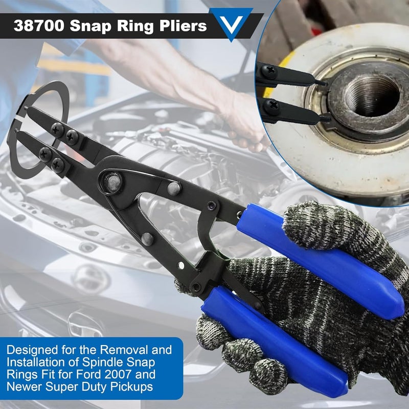 Popbee 38700 Snap Ring Pliers, Internal External Large Heavy Duty Plier for Circlip Installation Removal Blue Automotive Tool Kit with Ratchet Locking Design Compatible with Ford Pickups 2007 and Newer - Image 5